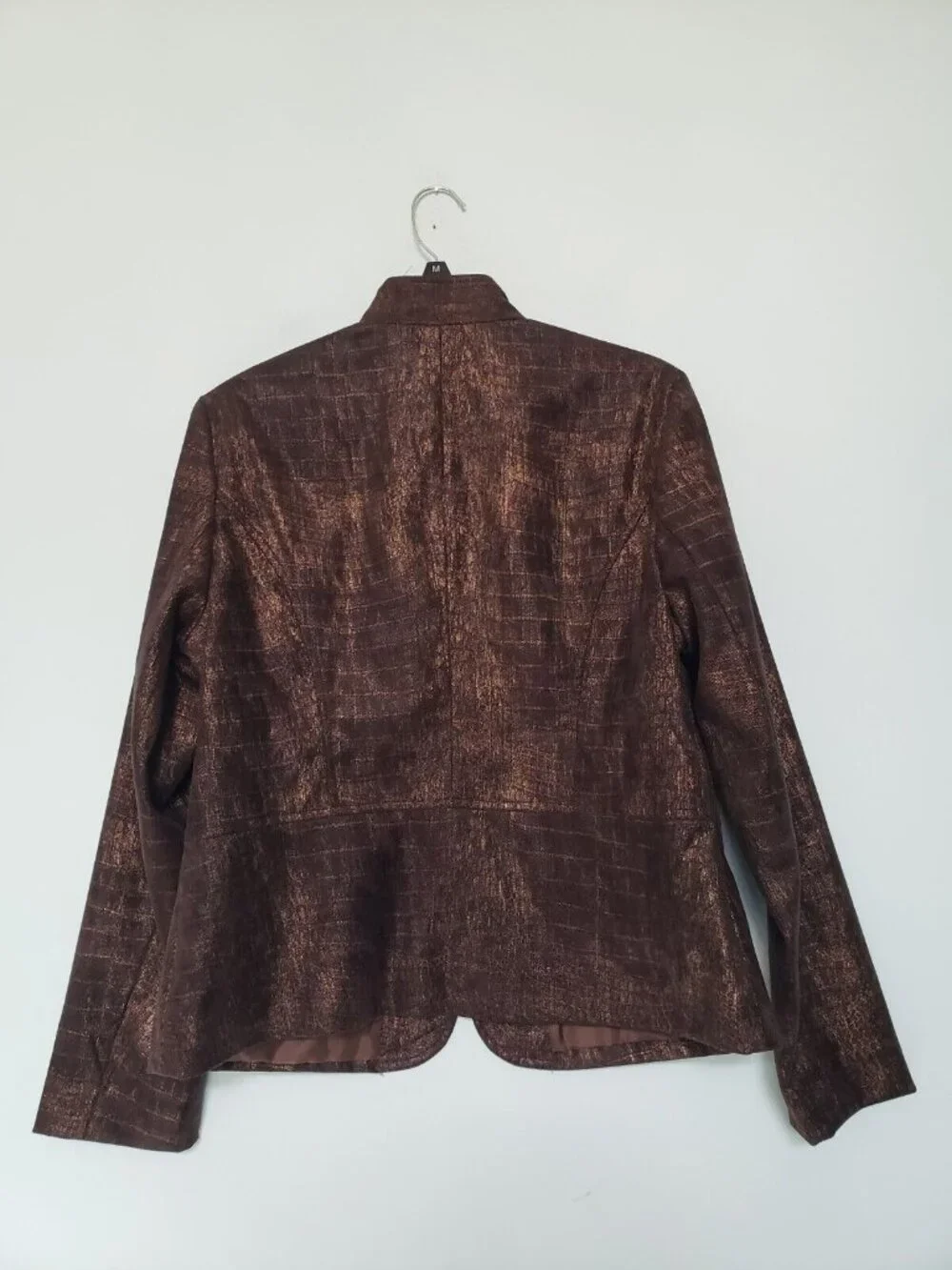 Erin London Womens M Jacket Full Zip Long Sleeve Brown Snakeskin Print Shimmer